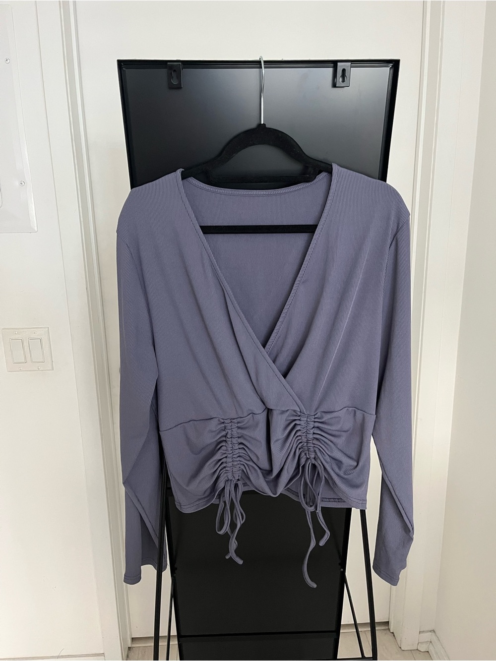 Lavender Ribbed Ruched Wrap Top Long Sleeve Size XL/XXL